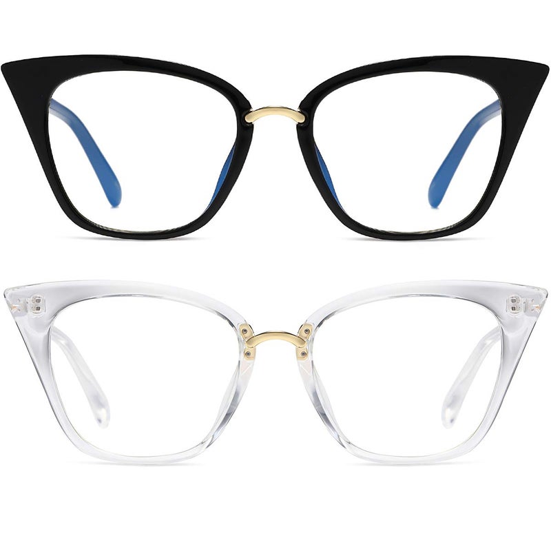 MORESHINE Cute Cateye Blue Light Blocking Glasses For Womens Fashion Computer Clear Eyeglasses Frames Anti Eye Strain BlackCrystal